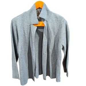 J. Jill Double-Knit Cropped Cardigan Sweater Size Medium Sage Blue Heather